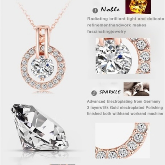 New 18k Rose Gold Austrian Crystal Necklace - Picture 4 of 4